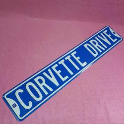 VINTAGE CORVETTE DRIVE MAVİ BEYAZ SAC METAL PLAKA