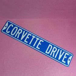 VINTAGE CORVETTE DRIVE MAVİ BEYAZ SAC METAL PLAKA