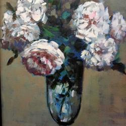 VINTAGE VAZODA BEYAZ ÇİÇEKLER AHŞAP ÇERÇEVELİ İMZALI YAĞLIBOYA RESİM