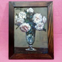VINTAGE VAZODA BEYAZ ÇİÇEKLER AHŞAP ÇERÇEVELİ İMZALI YAĞLIBOYA RESİM