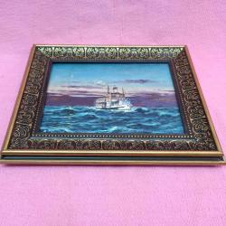 VINTAGE İSTANBUL BOĞAZİÇİ YOLCU VAPURU TEMALI ÇERÇEVELİ İMZALI YAĞLIBOYA RESİM