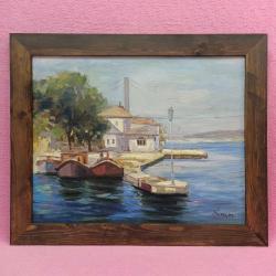 VINTAGE İSTANBUL BOĞAZİÇİ TEMALI AHŞAP ÇERÇEVELİ İMZALI YAĞLIBOYA RESİM