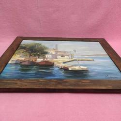 VINTAGE İSTANBUL BOĞAZİÇİ TEMALI AHŞAP ÇERÇEVELİ İMZALI YAĞLIBOYA RESİM