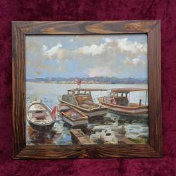 VINTAGE İSTANBUL BOĞAZİÇİ TEMALI AHŞAP ÇERÇEVELİ İMZALI YAĞLIBOYA RESİM 2