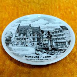 VINTAGE MARBURG / LAHN SİYAH BEYAZ RESİMLİ KÜÇÜK PORSELEN TABAK