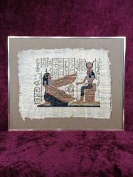 VINTAGE İMZALI ÇERÇEVELİ KARIŞIK TEKNİK MİTOLOJİK MISIR PAPİRUS RESİM 55X45 CM