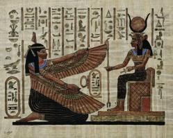 VINTAGE İMZALI ÇERÇEVELİ KARIŞIK TEKNİK MİTOLOJİK MISIR PAPİRUS RESİM 55X45 CM