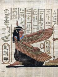 VINTAGE İMZALI ÇERÇEVELİ KARIŞIK TEKNİK MİTOLOJİK MISIR PAPİRUS RESİM 55X45 CM