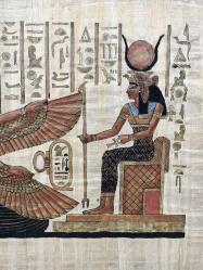 VINTAGE İMZALI ÇERÇEVELİ KARIŞIK TEKNİK MİTOLOJİK MISIR PAPİRUS RESİM 55X45 CM