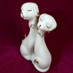 VINTAGE AVRUPA CHAORENCIYI ALTIN YALDIZ EL DEKORLU ÇİFT FİGÜRLÜ KÖPEK PORSELEN BİBLO