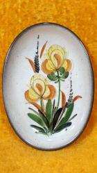 VINTAGE AVRUPA İMZALI ELBOYAMA ÇİÇEK RESİMLİ OVAL SERAMİK TABAK 2