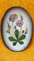 VINTAGE AVRUPA İMZALI ELBOYAMA ÇİÇEK RESİMLİ OVAL SERAMİK TABAK