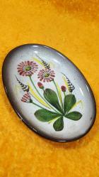 VINTAGE AVRUPA İMZALI ELBOYAMA ÇİÇEK RESİMLİ OVAL SERAMİK TABAK