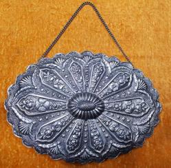 Antika - VINTAGE KAPALI ÇARŞI İŞİ OVAL GÜMÜŞ AYNA 21,5 X 30 cm - kitantik - kitaLog