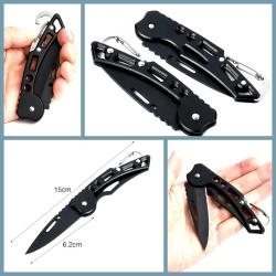 OMENİV'DEN SİYAH ÇELİK ÇAKI ANAHTARLIK BIÇAK AV BALIK OLTA OUTDOOR KAMP KARABİNER