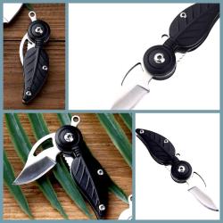 OMENİV'DEN SİYAH MİNİ ÇAKI BIÇAK ÇELİK ANAHTARLIK KEMER ÇANTA TÜY YAPRAK FORM OUTDOOR KAMP SÜPER