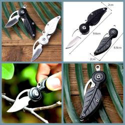 OMENİV'DEN SİYAH MİNİ ÇAKI BIÇAK ÇELİK ANAHTARLIK KEMER ÇANTA TÜY YAPRAK FORM OUTDOOR KAMP SÜPER