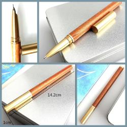 OMENİV'DEN VİNTAGE RETRO TARZ AHŞAP PİRİNÇ TON DOLMA KALEM DOLMAKALEM 0.38MM VE KILIF SET