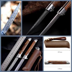 OMENİV'DEN AĞAÇ SAPLI M390 ÇELİK DAMASKUS DESEN ÇAKI BIÇAK KİLİTLİ KILIFLI OUTDOOR KAMP BALIK AVCI