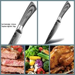 OMENİV'DEN BİR ADET ÇELİK RENK DAMASKUS EFEKTLİ KLASİK ŞEF BIÇAĞI MEYVE SEBZE DOĞRAMA BIÇAK SÜPER