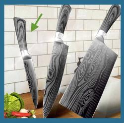 OMENİV'DEN BİR ADET ÇELİK RENK DAMASKUS EFEKTLİ KLASİK ŞEF BIÇAĞI MEYVE SEBZE DOĞRAMA BIÇAK SÜPER