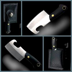 OMENİV'DEN MİNYATÜR ÇELİK KOLYE ÇAKI - SATIR - BIÇAK - AÇACAK AHŞAP SAP + KILIF ANAHTARLIK OUTDOOR