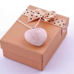 Pembe Kuvars Doğal Taş Kalpli Kolye Ucu - M388  45 cm