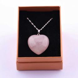 Pembe Kuvars Doğal Taş Kalpli Kolye Ucu - M388  45 cm