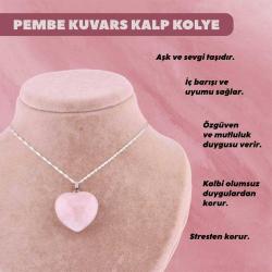 Pembe Kuvars Doğal Taş Kalpli Kolye Ucu - M388  50 cm