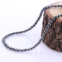 Hematit Doğal Taş Düğümsüz Kolye 6 mm - M398 42 cm - Fasetli