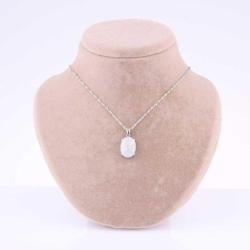 Ay Taş Doğal Taş Gümüş Çerçeveli ve Zincirli Kolye Ucu - 2 x 1,5 cm M347  45 cm