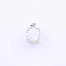 Ay Taş Doğal Taş Gümüş Çerçeveli ve Zincirli Kolye Ucu - 2 x 1,5 cm M347  45 cm