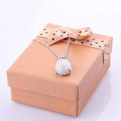 Ay Taş Doğal Taş Gümüş Çerçeveli ve Zincirli Kolye Ucu - 2 x 1,5 cm M347  45 cm