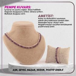 Pembe Kuvars - Ametist Doğal Taş Kolye - Bileklik Takımı  TS018 48 cm 18-19cm