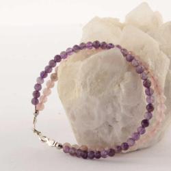 Pembe Kuvars - Ametist Doğal Taş Kolye - Bileklik Takımı  TS018 48 cm 18-19cm