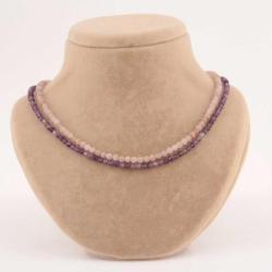 Pembe Kuvars - Ametist Doğal Taş Kolye - Bileklik Takımı  TS018 48 cm 18-19cm