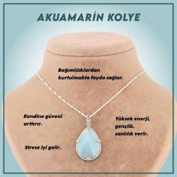 Akuamarin Taşı Doğal Taş Kolye Ucu 3 cm - Gümüş Zincirle birlikte M016  50 cm