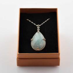 Akuamarin Taşı Doğal Taş Kolye Ucu 3 cm - Gümüş Zincirle birlikte M016  45 cm