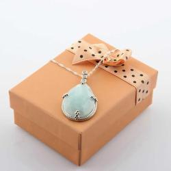 Akuamarin Taşı Doğal Taş Kolye Ucu 3 cm - Gümüş Zincirle birlikte M016  45 cm