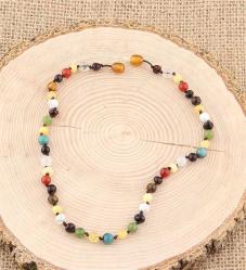 Doğal Taş Bebek Kolye-Kehribar,Yeşim,Kaplan Gözü,Akik,Havlit,Krizokol M103 38 CM