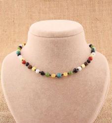 Doğal Taş Bebek Kolye-Kehribar,Yeşim,Kaplan Gözü,Akik,Havlit,Krizokol M103 38 CM