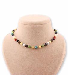 Doğal Taş Bebek Kolye-Kehribar,Yeşim,Kaplan Gözü,Akik,Havlit,Krizokol M103 35 CM