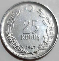 25 KURUŞ, 1967 ÇÇT+ (Düz)