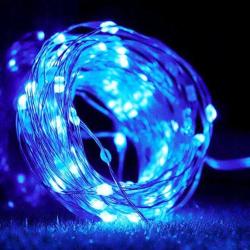 10 METRE MAVİ LED IŞIK PİLLİ IŞIK KABLO İP LED IŞIK 100 LED MAVİ IŞIK PARLAK DEKOR LED BLUE LİGHT