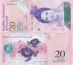 VENEZUELA 20 BOLİVAR 2013. X SERİ NOLU. ÇİL KONDİSYON.