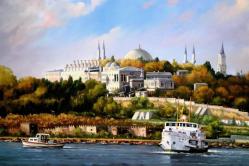 Tuval üzeri yağlıboya resim. Murat Ersin imzalı. Topkapı sarayı. Çerçevesiz 65x100cm.