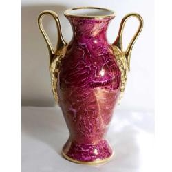 Limoges imzalı el boyaması porselen çift kulplu vazo. Taban çapı 6,5cm. Y 24cm.