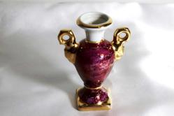 Limoges imzalı el boyaması porselen minyatür çift kulplu vazo. Y 12,5cm.