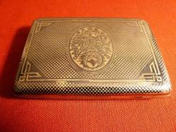 Gümüş, savatlı Osmanlı dönemi Van sigara tabakası. Usta damgalı. 10,5x7cm. 150gr.