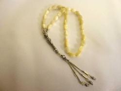 Gümüş imameli ve gümüş püsküllü, usta işi, 33'lük sedef tesbih. Püskül dahil. 30cm.